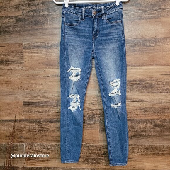 American Eagle Jeans 0 S Hi Rise Jegging Next Level Stretch Medium Light Wash - Picture 1 of 12